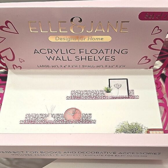 Elle & Jane Set of 2 Acrylic Floating Wall Shelves - Pink Hearts - Picture 4 of 7